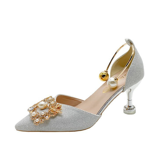 Damen elegante Slingback-Pumps mit luxuriösem Perlenschmuck R&B