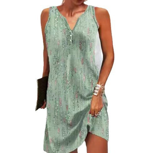 Damen, lässiges Sommerkleid mit V-Ausschnitt und asymmetrischem Saum R&B