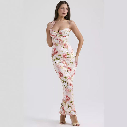 Damen Blumenkleid mit tailliertem Oberteil und schwingendem Saum R&B