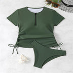 Damen Rashguard-Bikini-Set mit kurzem Arm und verstellbarem Kordelzug R&B