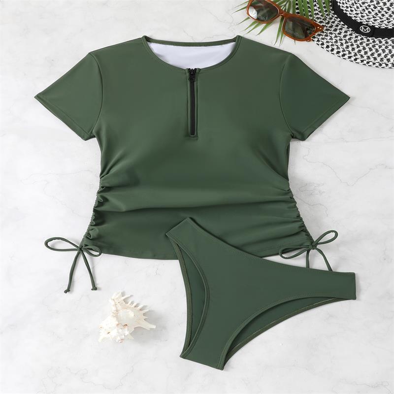 Damen Rashguard-Bikini-Set mit kurzem Arm und verstellbarem Kordelzug R&B