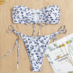 Damen Bandeau-Bikini mit floralem Cut-Out-Design und verstellbaren Trägern R&B