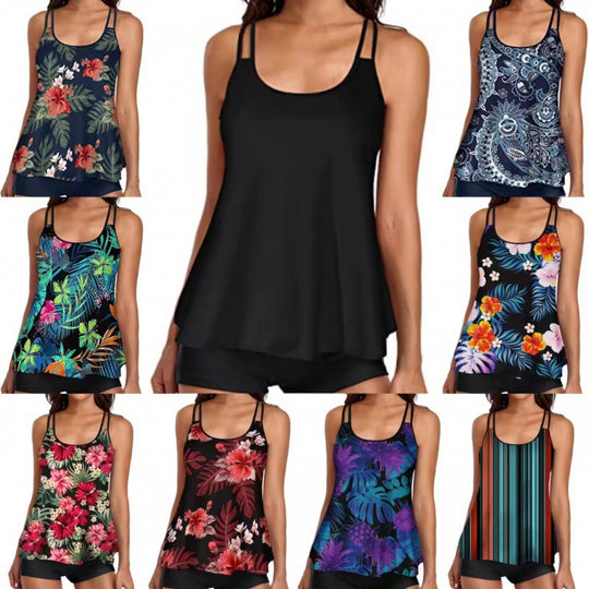 Damen Sportliches Tankini-Set mit bequemem Shorts und verstellbaren Trägern R&B