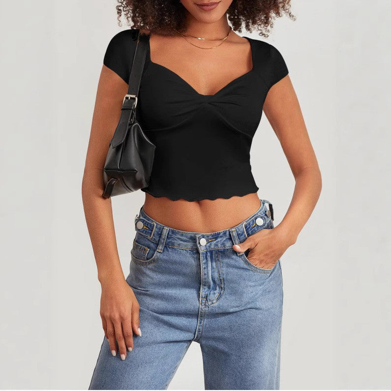Damen Crop-Top mit herzförmigem Ausschnitt und Raffung R&B