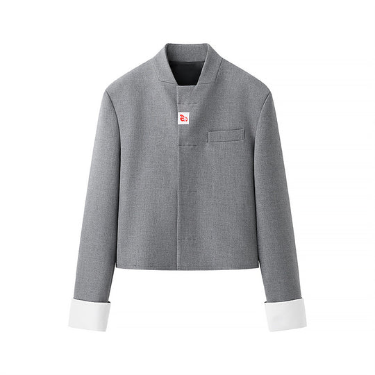 Damen modische Kurzjacke mit asymmetrischem Design und elegantem Stehkragen R&B