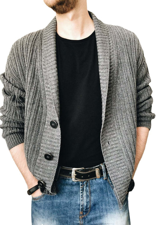 Herren Strickjacke mit modischem Schalkragen und praktischen Knöpfen R&B