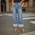 Damen Weite Jeans mit ausgefallenem Saum R&B