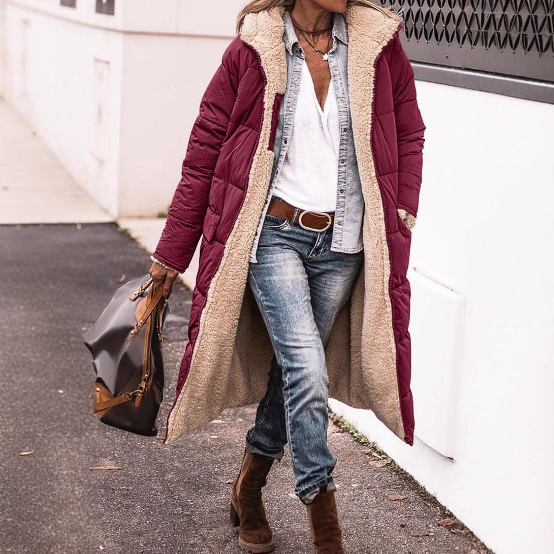 Damen Wintermantel im lässigen Oversized-Stil mit Kapuze und seitlichen Taschen R&B