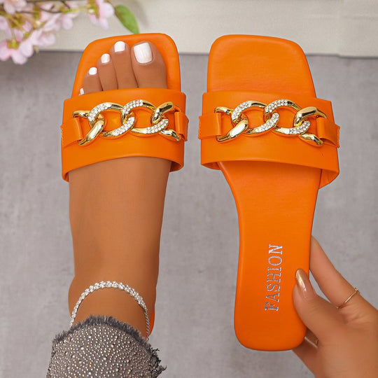 Damen Komfortable Sandalen mit funkelndem Kettenakzent R&B