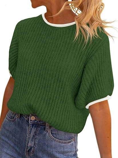 Damen lässiges Ripp-Strickoberteil mit kontrastierenden Abschlüssen R&B