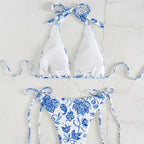 Damen Triangel-Bikini mit floralem Design und verstellbaren BindR&Bändern R&B