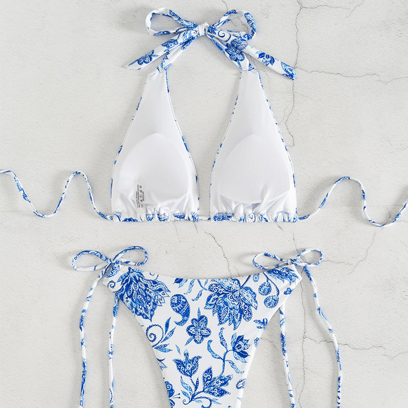 Damen Triangel-Bikini mit floralem Design und verstellbaren BindR&Bändern R&B