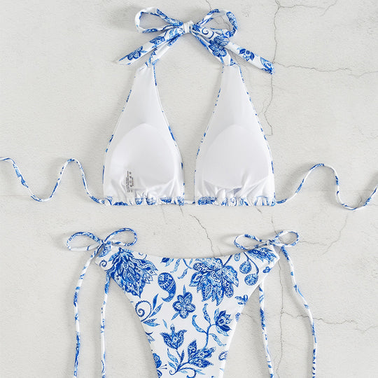 Damen Triangel-Bikini mit floralem Design und verstellbaren Bindebändern R&B