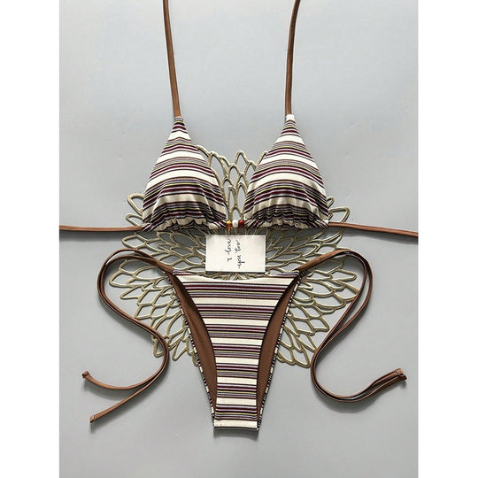 Damen Triangel-Bikini mit hohem Beinausschnitt und feinem Strukturmuster R&B