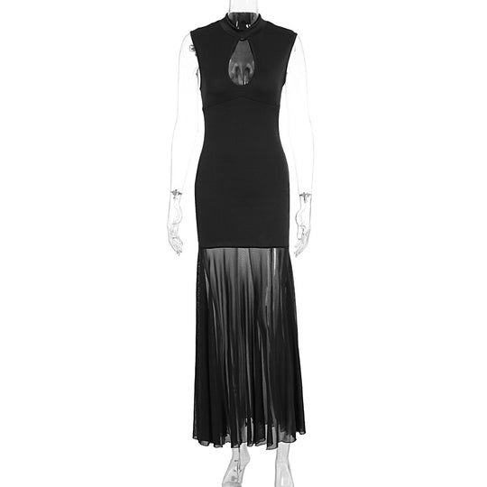 Damen Elegantes Kleid mit hohen Kragen und Schlitz R&B