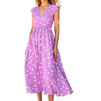 Damen Maxikleid mit einem verspielten Punktmuster und V-Ausschnitt R&B