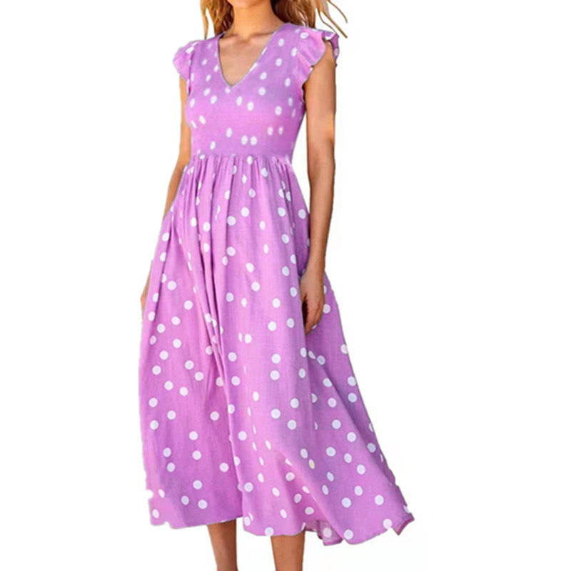 Damen Maxikleid mit einem verspielten Punktmuster und V-Ausschnitt R&B