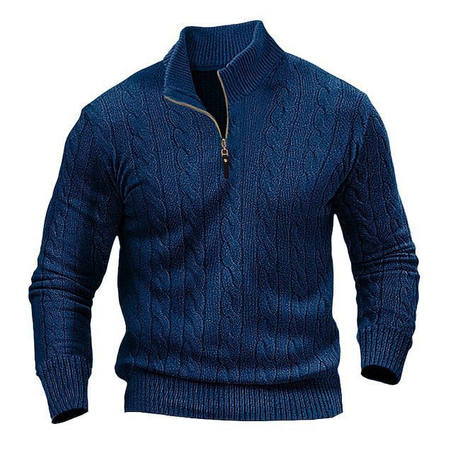 Herren Strickpullover mit Reißverschluss und klassischem Zopfmuster