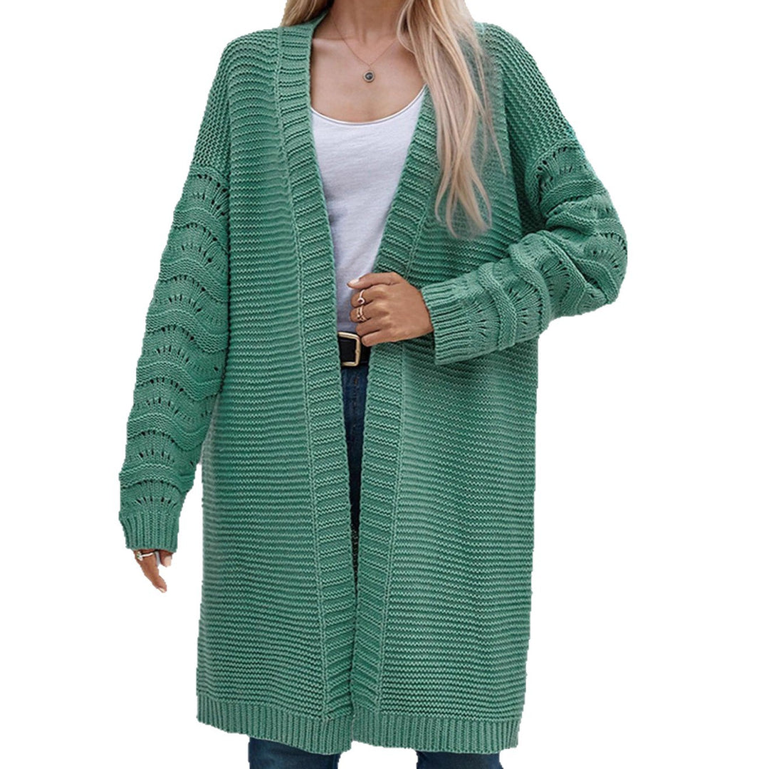 Damen Langer Strickcardigan mit luftiger Maschenstruktur und offener Front R&B