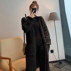 Damen Oversized Strickmantel mit praktischen Taschen und tiefem V-Ausschnitt R&B