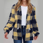 Damen kuschelige Oversize-Jacke mit kariertem Muster R&B