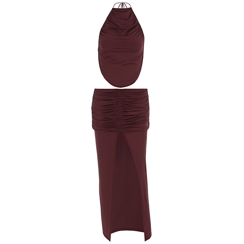 Damen Elegantes Maxikleid mit asymmetrischem Halterhals und ausgefallenem Schlitz R&B