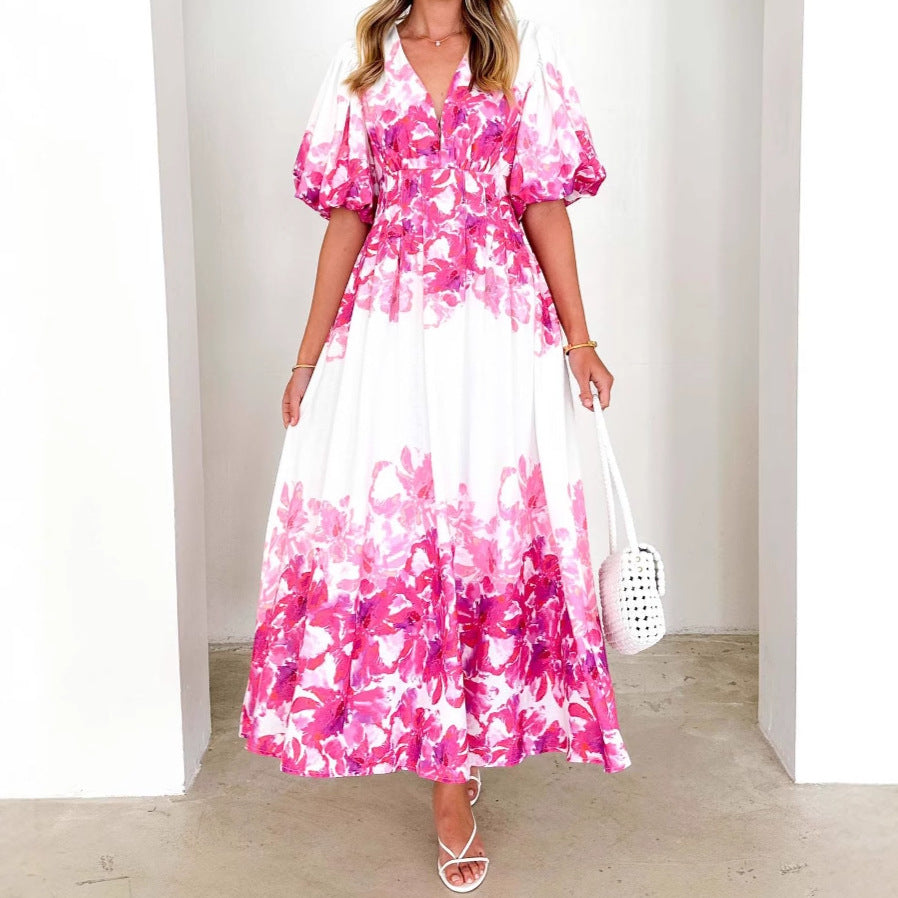 Damen Maxikleid mit voluminösen Ärmeln und floralem Print R&B