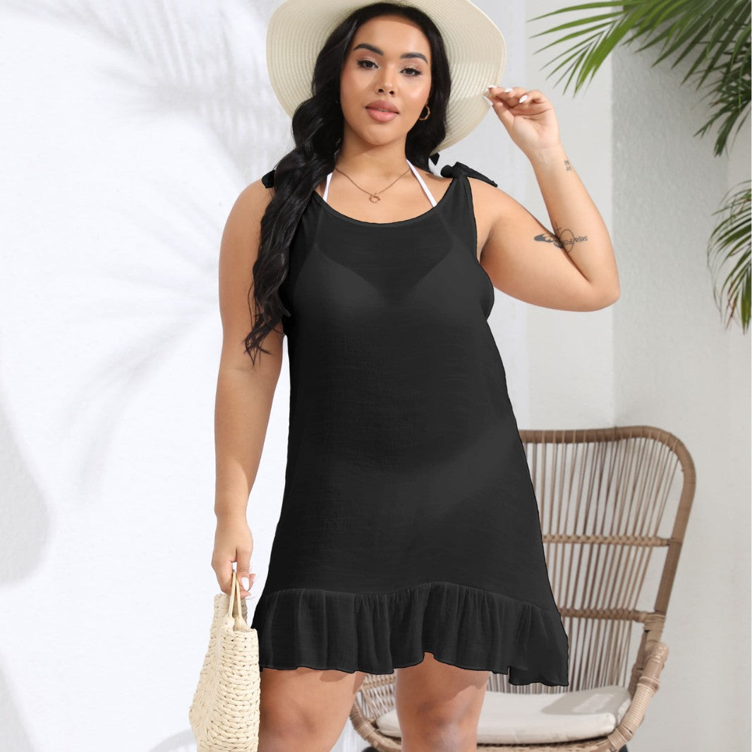 Damen lässiges Strandkleid mit Rüschensaum und Trägerdetail R&B