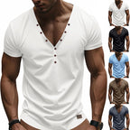Herren Kurzarm Henley-T-Shirt mit modischem V-Ausschnitt und dekorativen Knöpfen R&B