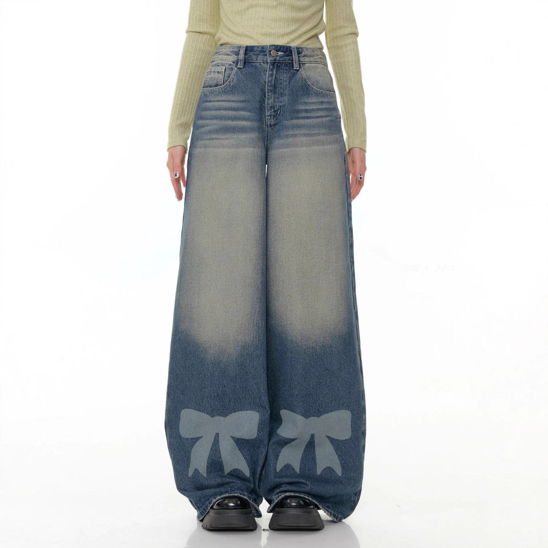 Damen Weite Denim-Hose mit aufregenden Schleifendetails R&B