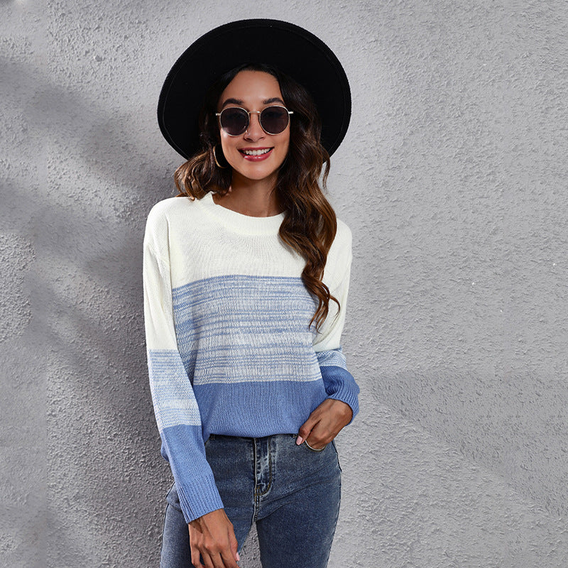 Damen Lässiger Strickpullover mit modernem Farbdruck R&B