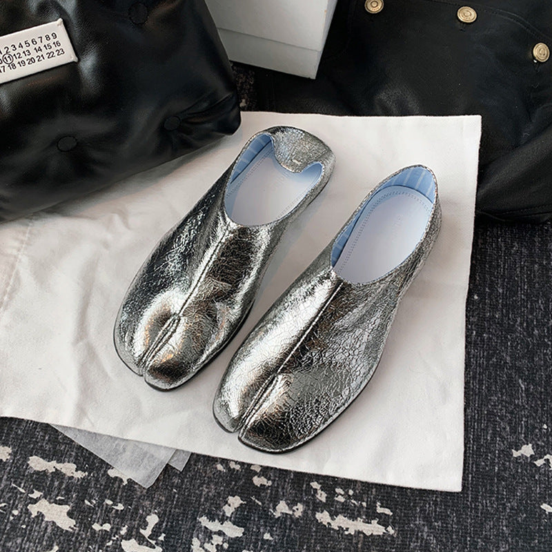 Damen modische Flats im Metallic-Look mit einzigartigem Design R&B