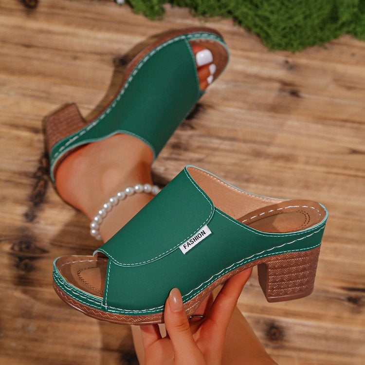 Damen Komfortable Open-Toe Pantoletten mit Holz-Optik R&B