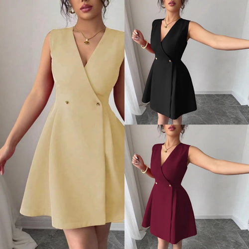 Damen Wickelkleid mit eleganter Silhouette und Knopfdetails R&B