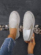 Damen Glamouröse Slip-On Sneakers mit funkelndem Glitzer und Nieten R&B