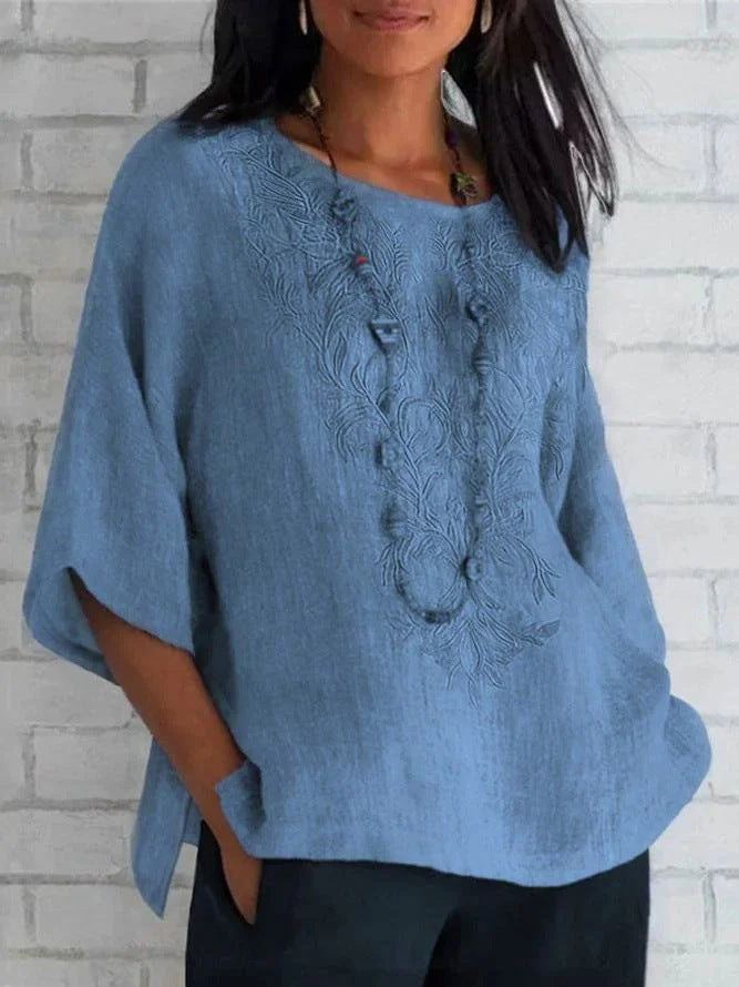 Damen bestickte Leinenbluse R&B