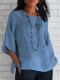 Damen bestickte Leinenbluse R&B