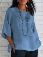Damen bestickte Leinenbluse R&B