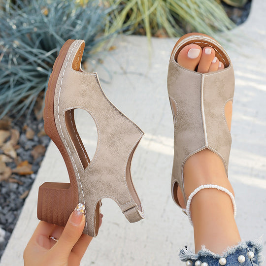 Damen Elegante Sommer-Sandaletten mit ausgeschnittenem Design und bequemer Blockabsatz R&B