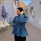 Damen gestreifte Bluse mit voluminösen Puffärmeln und tailliertem Schnitt R&B