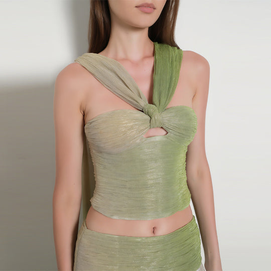 Damen schickes Maxikleid mit geflochtenem Oberteil und fließendem Rock R&B