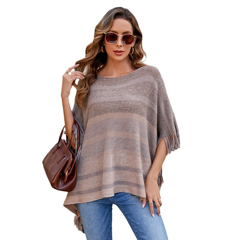 Damen eleganter Poncho mit strukturiertem Design und fransigen Details R&B