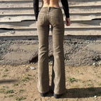Damen Bootcut-Jeans mit hohem Bund und modischer Stickerei R&B