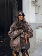Damen Oversized Kunstlederjacke R&B