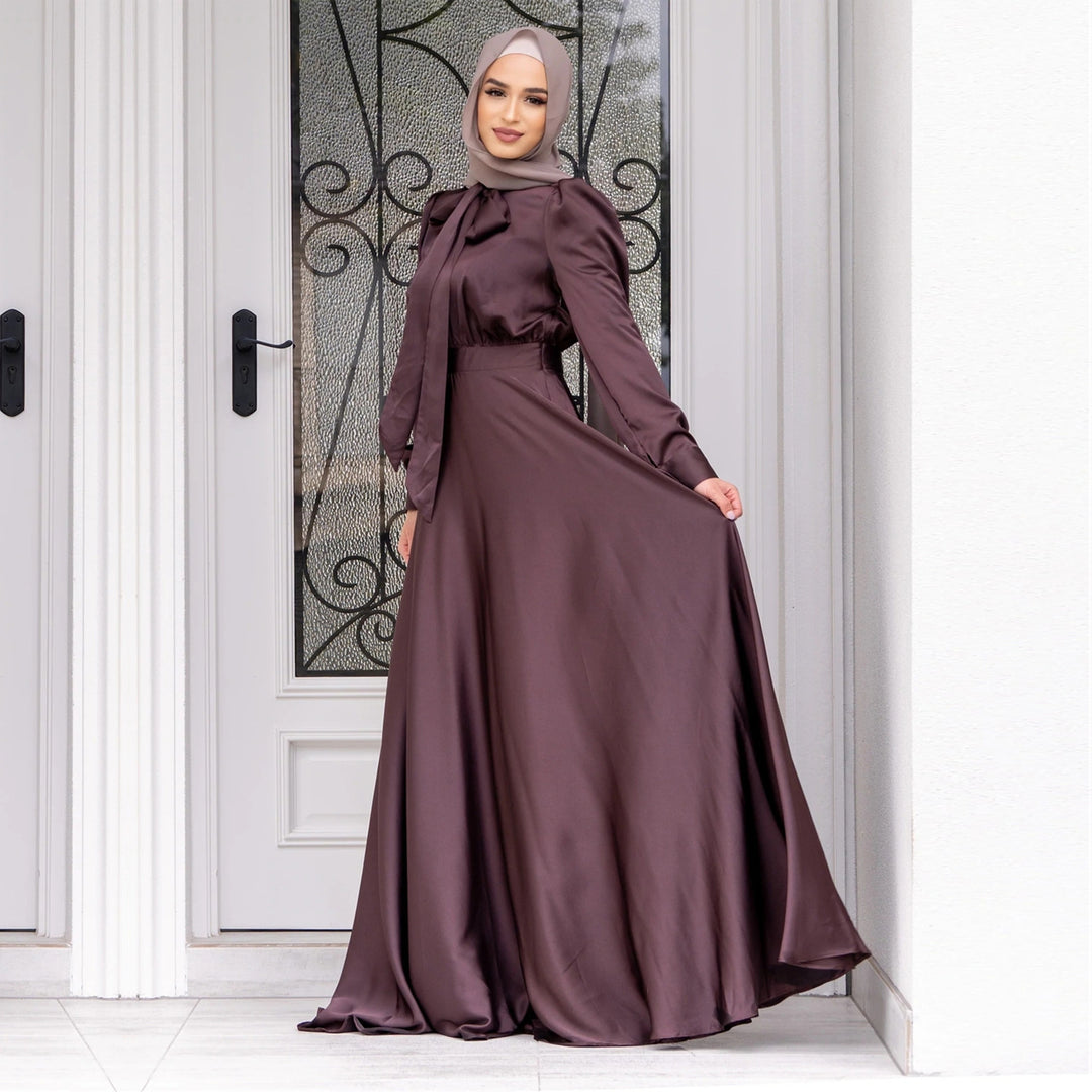 Damen Maxi-Kleid mit fließenden Ärmeln und elegantem Taillengürtel R&B