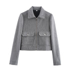 Damen kurze Fleecejacke mit stilvollen Brusttaschen und elegantem Kragen R&B