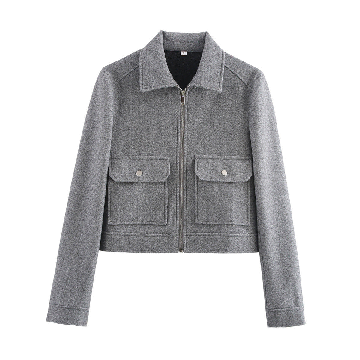 Damen kurze Fleecejacke mit stilvollen Brusttaschen und elegantem Kragen R&B