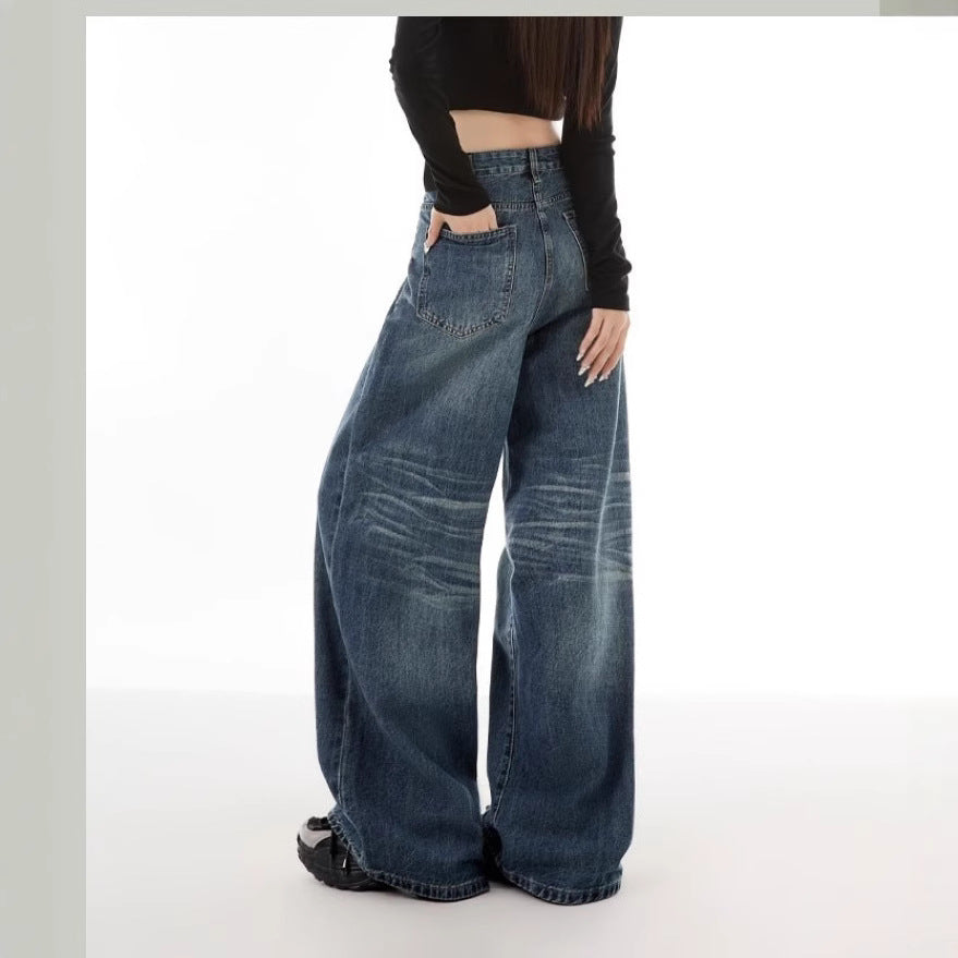 Damen Weite Denim-Hose mit lässigem Schnitt und einzigartigen Waschungen R&B