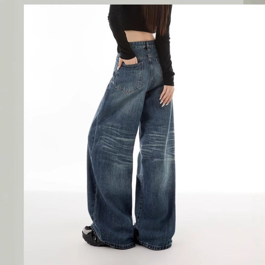 Damen Weite Denim-Hose mit lässigem Schnitt und einzigartigen Waschungen R&B