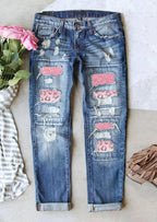 Damen Ripped Jeans mit modischen Patches und lässigem Schnitt R&B